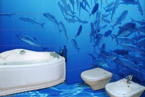Фотоплитка с рыбами в ванной фото