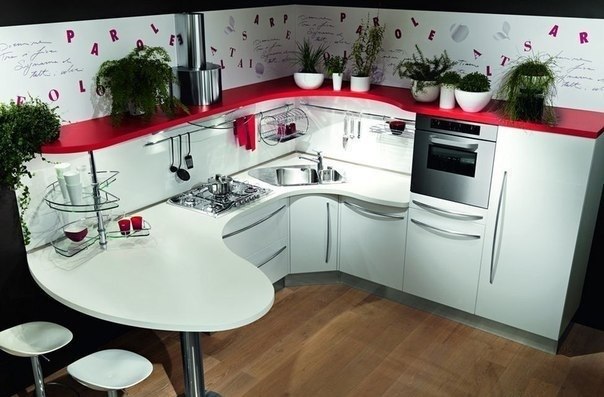 Кухонная мебель в белых и красных цветах фото смотреть