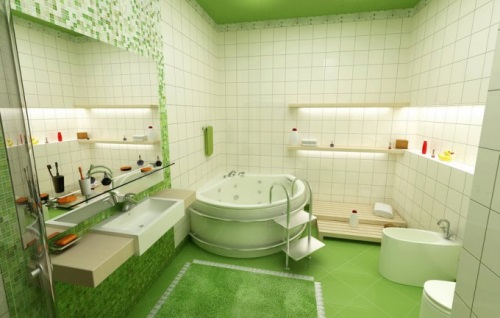 Ванная комната с белой и зелёной плиткой фото смотреть