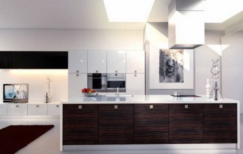 Современный бело-чёрный кухонный гарнитур. фото смотреть