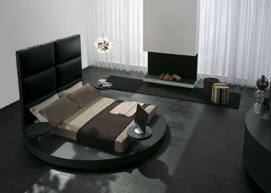 Белая спальня с чёрными полами. фото смотреть